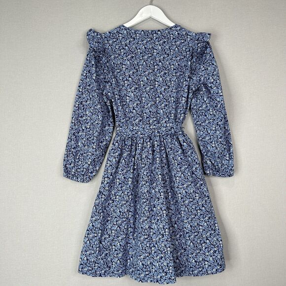 J.Crew Womens Dress Small Blue 100% Cotton Floral Puff Sleeve Belted Preppy Boho - Picture 7 of 15